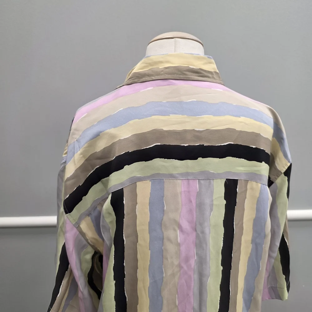 Stacy Adams Multicolor Striped Casual Button Down Shirt Silk - Picture 6 of 9